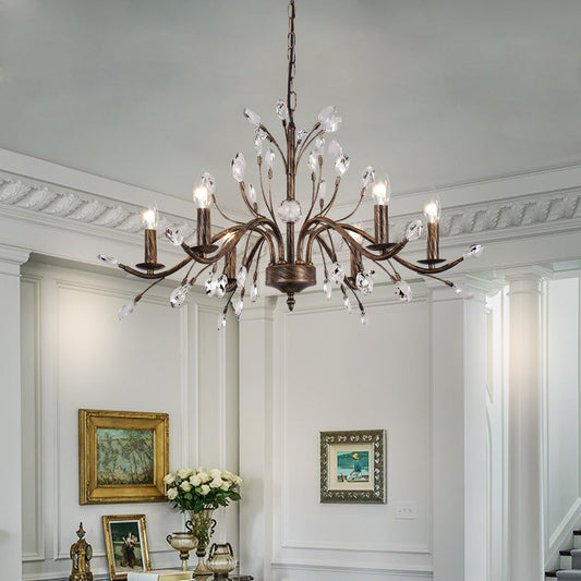 Farmhouse Retro Tree Branch Crystal Chandelier Candle-Style Pendant Light