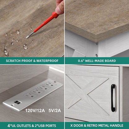 Farmhouse TV Stand for up to 65 TV with Doors and Open Shelves Media Console Power Outlet