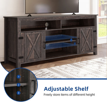 Farmhouse TV Stand for up to 65 TV with Doors and Open Shelves Media Console Power Outlet