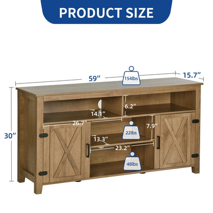 Farmhouse TV Stand for up to 65 TV with Doors and Open Shelves Media Console Power Outlet