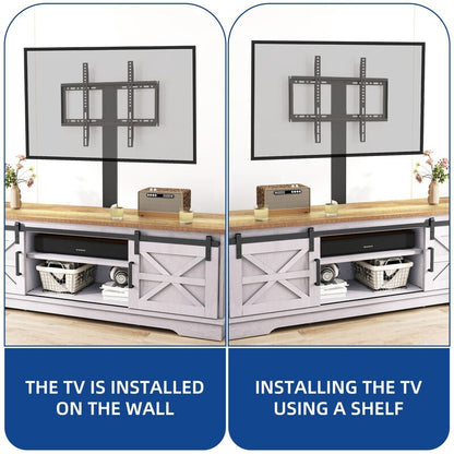 Farmhouse TV Stand for up to 65 TV with Doors and Open Shelves Media Console Power Outlet
