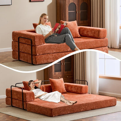 Floor Sofa Bed Convertible with Pillow Back Chenille Fabric for Living Room Bedroom
