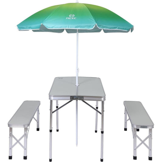 Folding Picnic Table and Umbrella Camping Table for Backyard Outdoor Patio Lawn Party - White With Umbrella