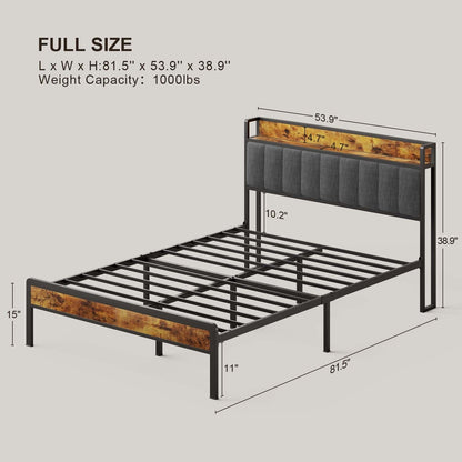 Twin / Full / Queen / King Size Metal Platform Bed Frame with Upholstered Storage Headboard