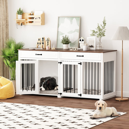 Furniture Style Dog Crate, 64.5 Inch Wooden Large Dog Kennel
