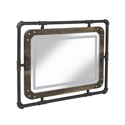 Furniture of America Inyo Industrial Metal Wall Mirror with LED Lights