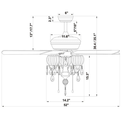 Garlow Matte Black 5-blade Lighted Ceiling Fan with Crystal Flower Cups Chandelier (includes Remote) - 52-inches Diameter
