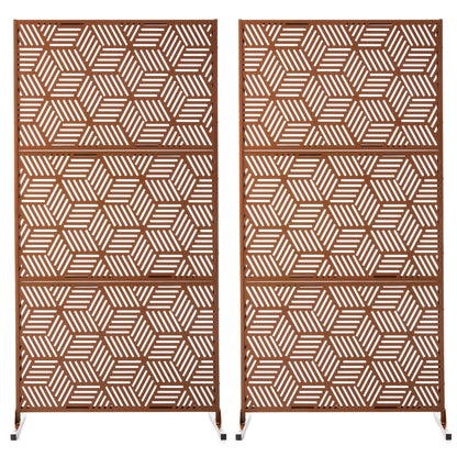 Glitzhome 6ft Galvanized Floral Patterned 3-Panel Privacy Screen Room Divider Fences