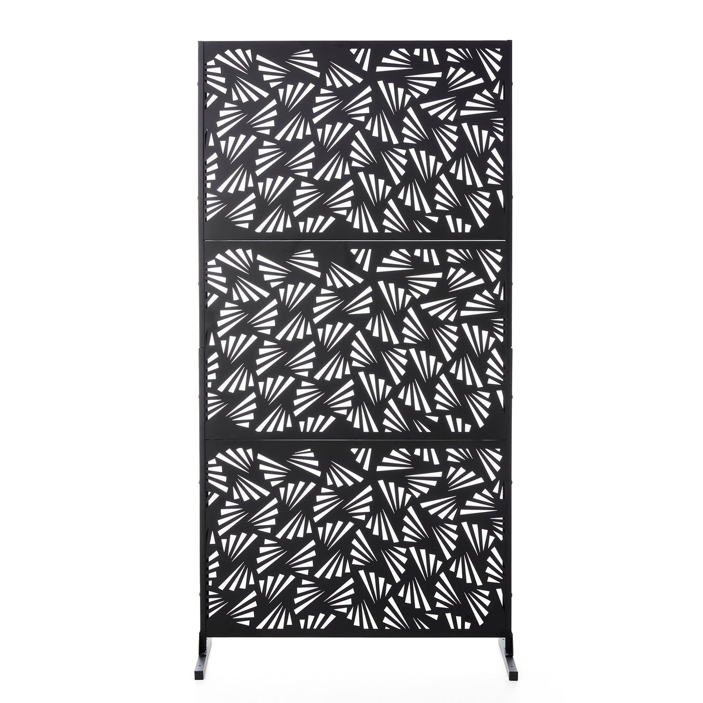 Glitzhome 6ft Galvanized Floral Patterned 3-Panel Privacy Screen Room Divider Fences