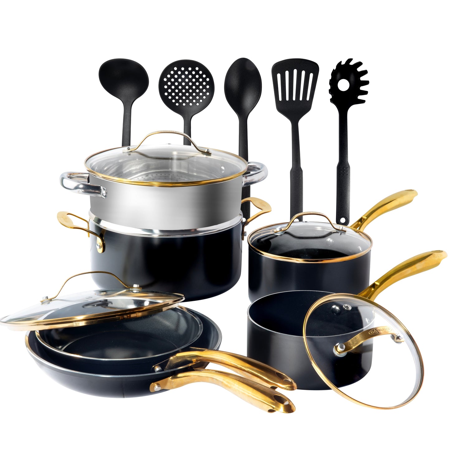 Gotham Steel Black Pots and Pans 15 Piece Ultra Nonstick Ceramic Cookware Set with Utensils