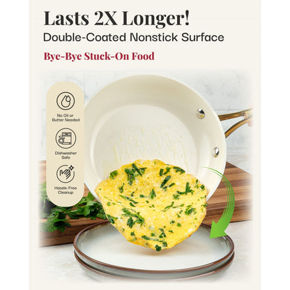 Gotham Steel Cream Pots and Pans 15 Piece Ultra Nonstick Ceramic Cookware Set with Utensils