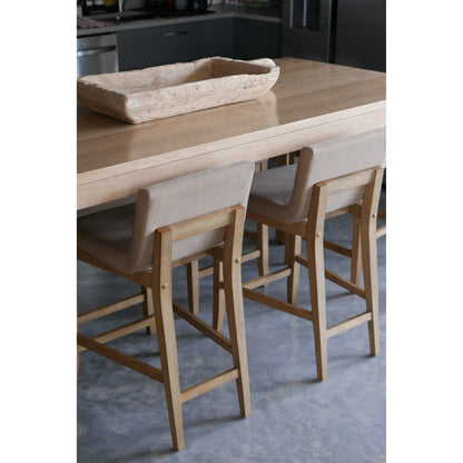 Gracie Modern Bar Stool, Boucle Upholstered Chair and Brushed Wooden Legs