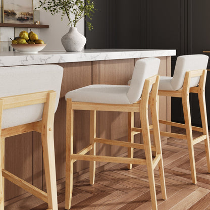 Gracie Modern Bar Stool, Boucle Upholstered Chair and Brushed Wooden Legs