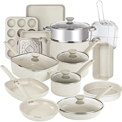 Granitestone Desert Cream 20 PC Nonstick Cookware and Bakeware Set