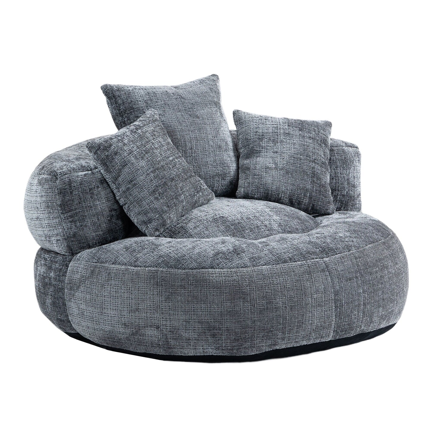 Gray Oversized 42.52 Chenille Lazy Bean Bag Single Sofa with Three Pillows for Bedroom
