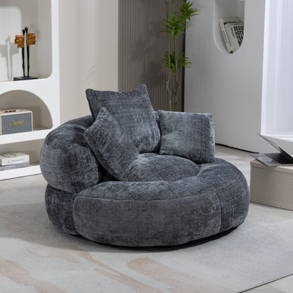 Gray Oversized 42.52 Chenille Lazy Bean Bag Single Sofa with Three Pillows for Bedroom