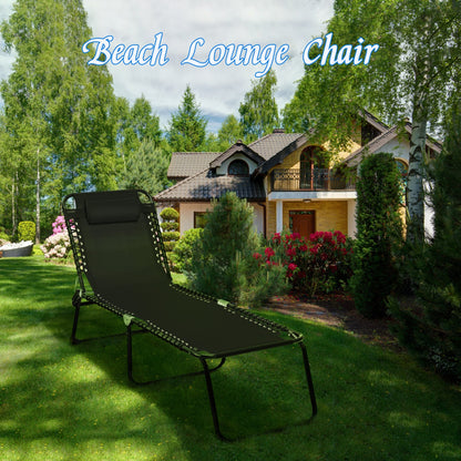 Gymax Folding Beach Lounger Chaise Lounge Chair w/ Pillow 4-Level