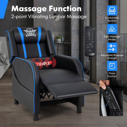 Gymax Massage Gaming Recliner Chair PU Leather Single Recliner Sofa