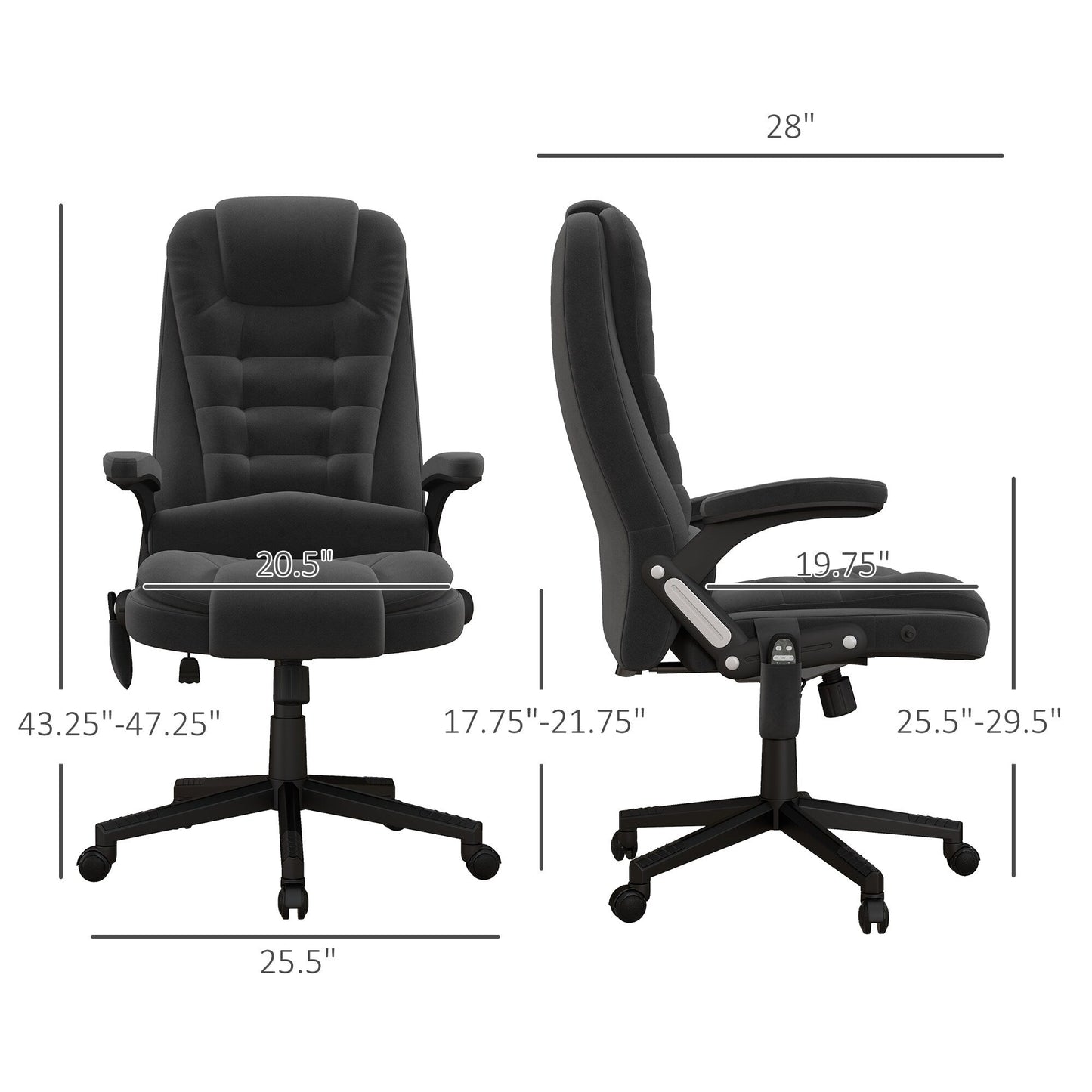 HOMCOM 6 Point Vibrating Massage Office Chair with Heat, Velvet High Back Executive Office Chair with Reclining Backrest