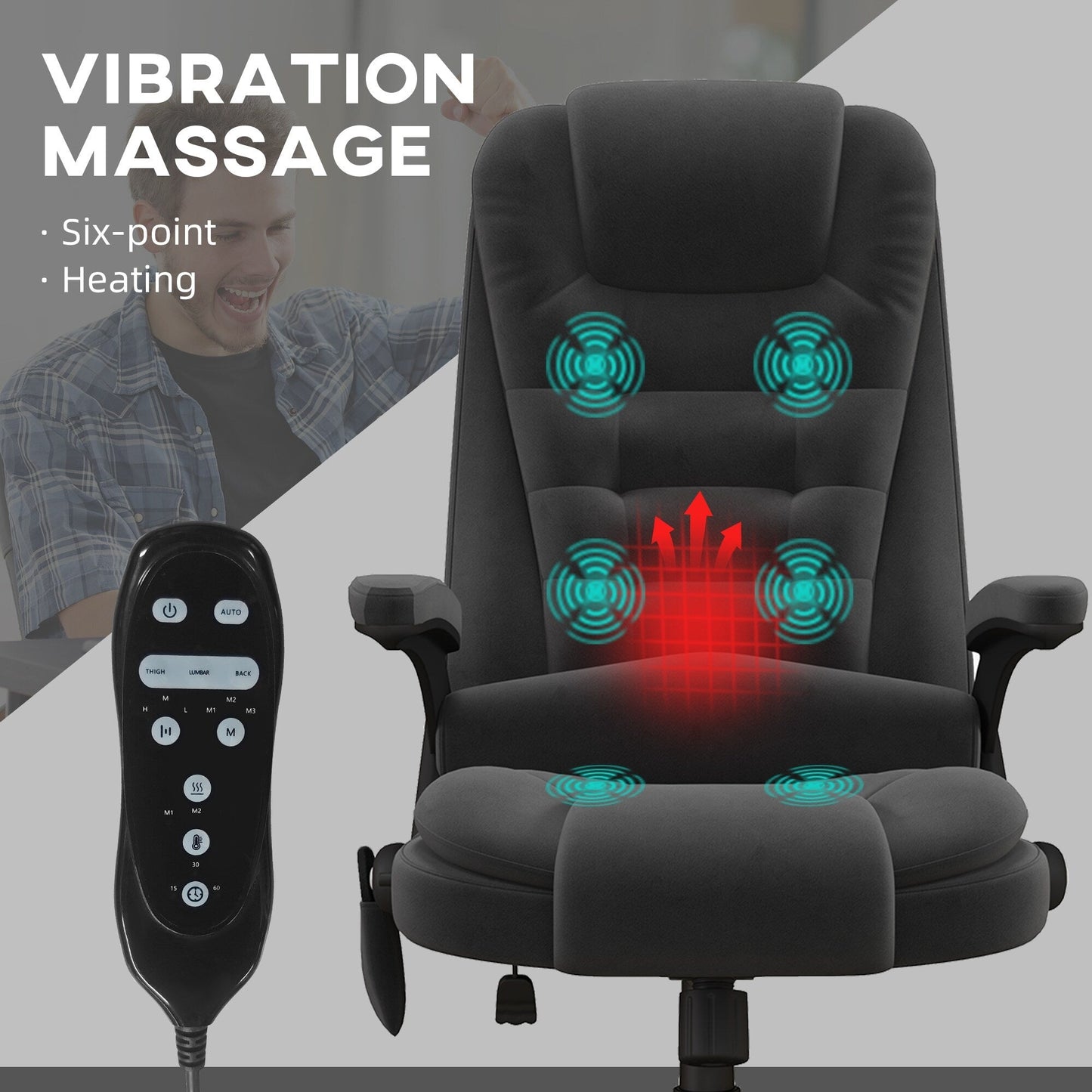 HOMCOM 6 Point Vibrating Massage Office Chair with Heat, Velvet High Back Executive Office Chair with Reclining Backrest