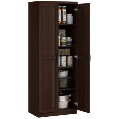 HOMCOM 63 2-Door Kitchen Pantry, Freestanding Storage Cabinet with 5-tier Shelving and 2 Adjustable Shelves for Dining Room