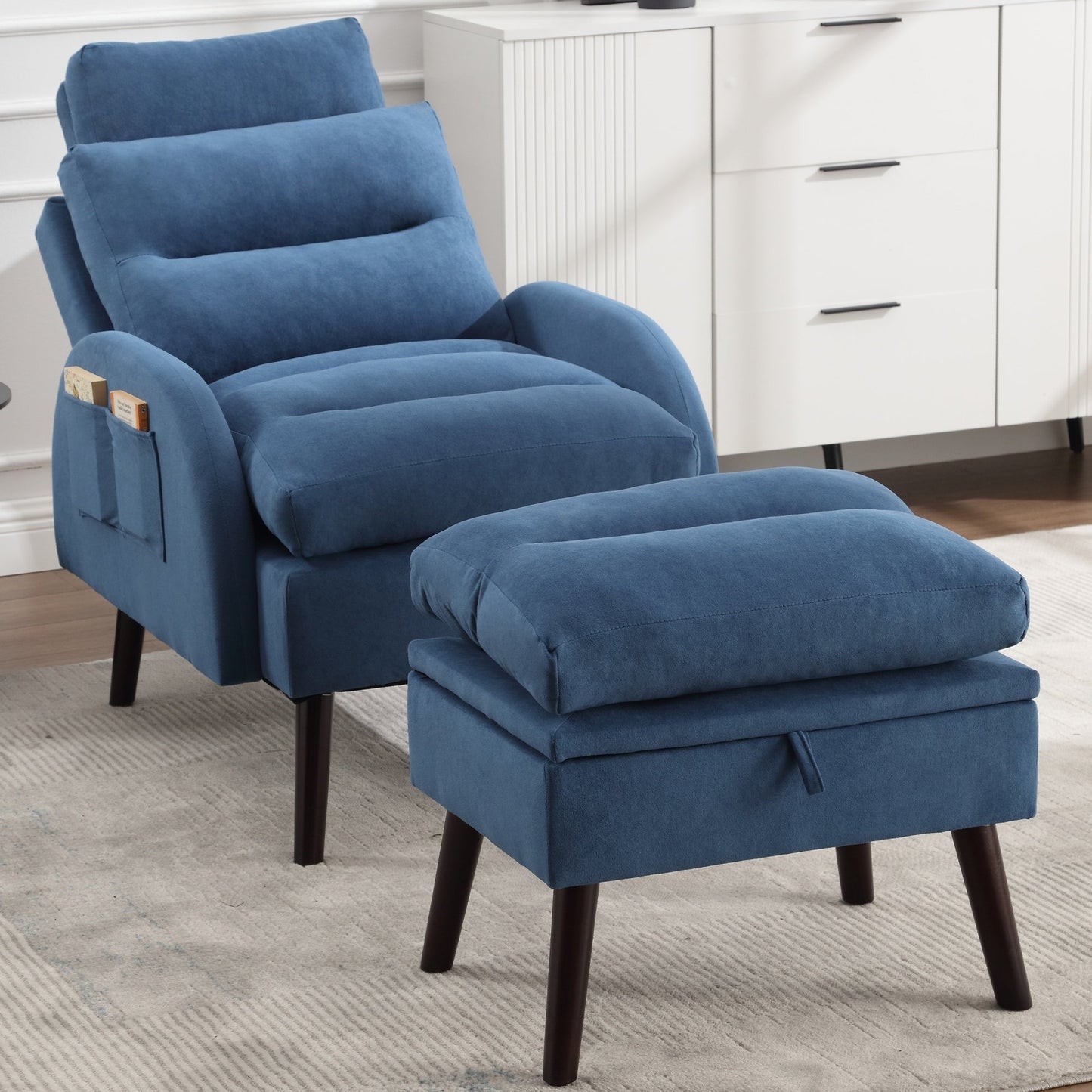 HOMYKA Accent Lounge Chair with Adjustable Backrest Storage Ottoman