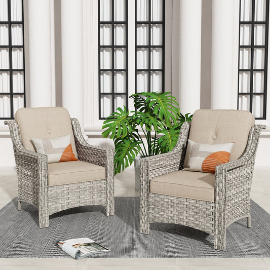 HOOOWOOO 2-piece High Back Wicker Rattan Outdoor Patio Chair Set