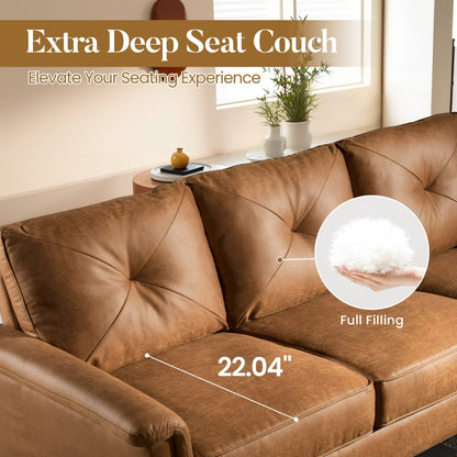 HOOOWOOO Mid-Century 3-Seat Upholstered Sofa with Wood Legs for Living Room