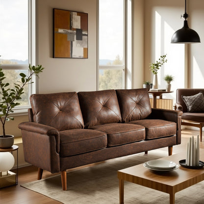 HOOOWOOO Mid-Century 3-Seat Upholstered Sofa with Wood Legs for Living Room