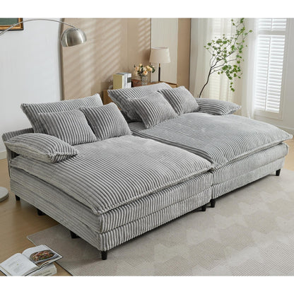 Harmonia 109 W Oversized Corduroy Sofa Bed, Deep Seat Double Lounge Chaise with 4 Pillows