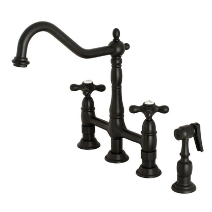 Kingston Brass Heritage Bridge Kitchen Faucet with Brass Sprayer