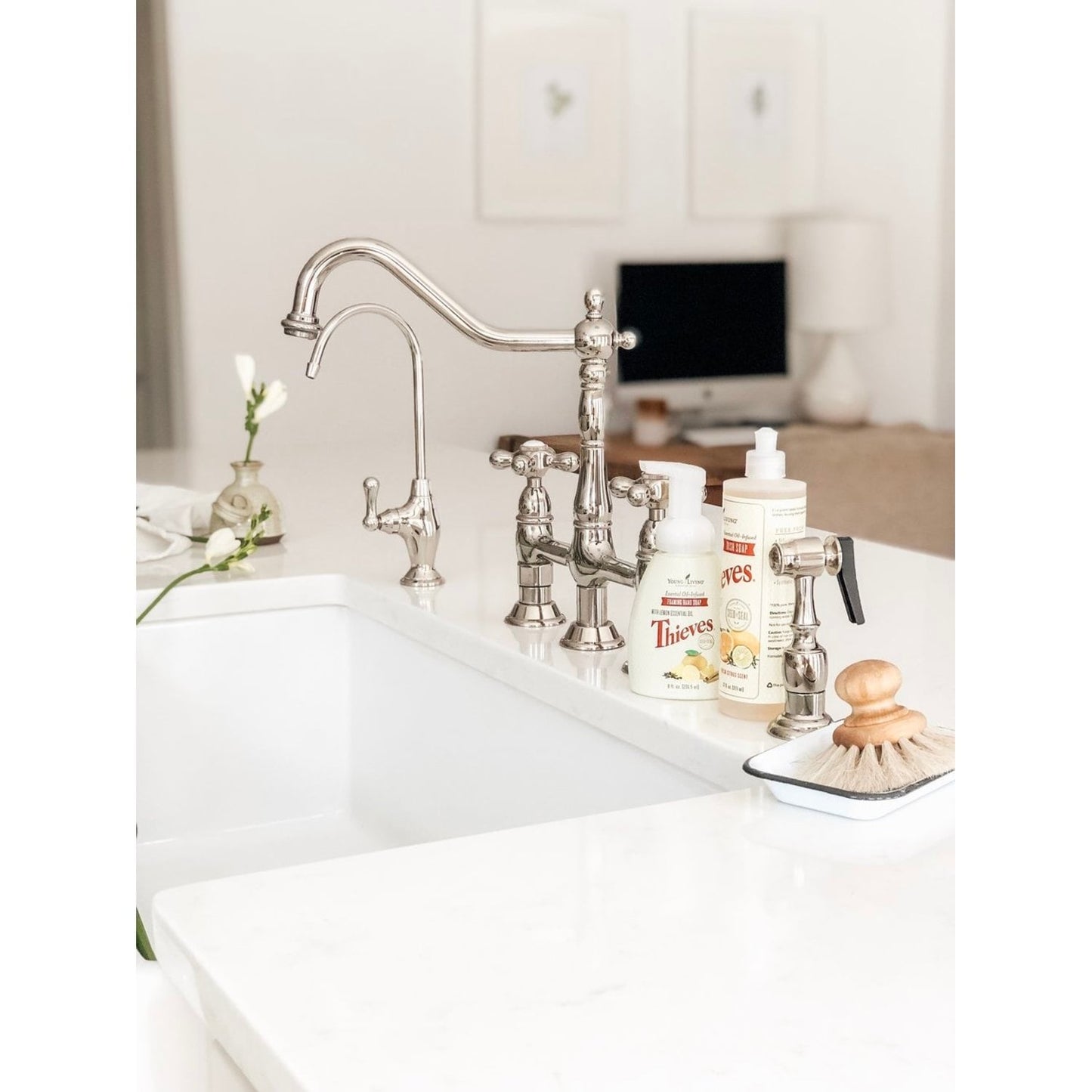 Heritage Bridge Kitchen Faucet with Brass Sprayer