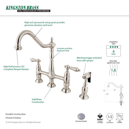 Heritage Bridge Kitchen Faucet with Brass Sprayer