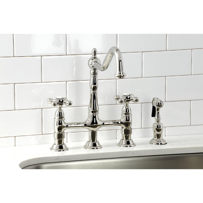 Heritage Bridge Kitchen Faucet with Brass Sprayer