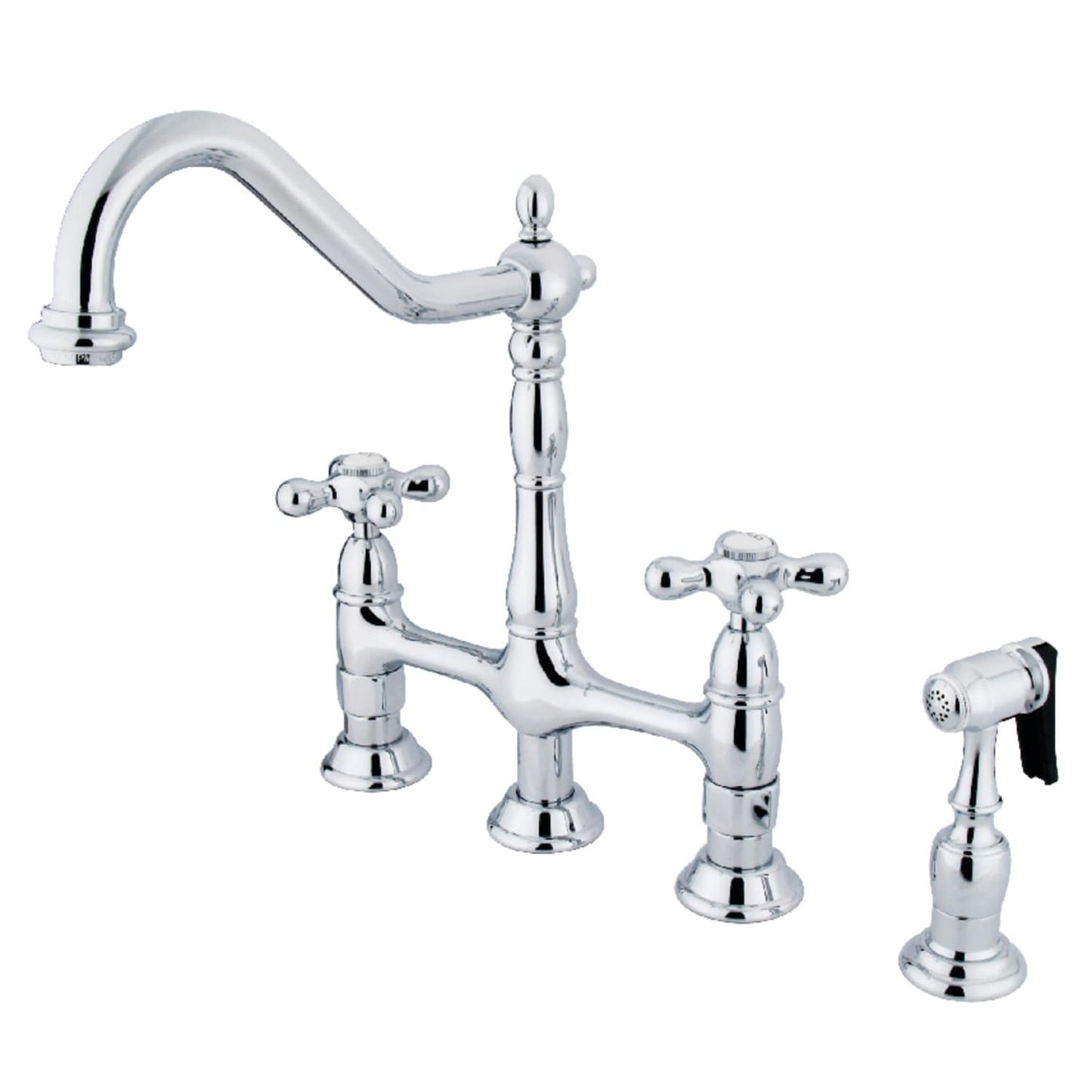 Heritage Bridge Kitchen Faucet with Brass Sprayer