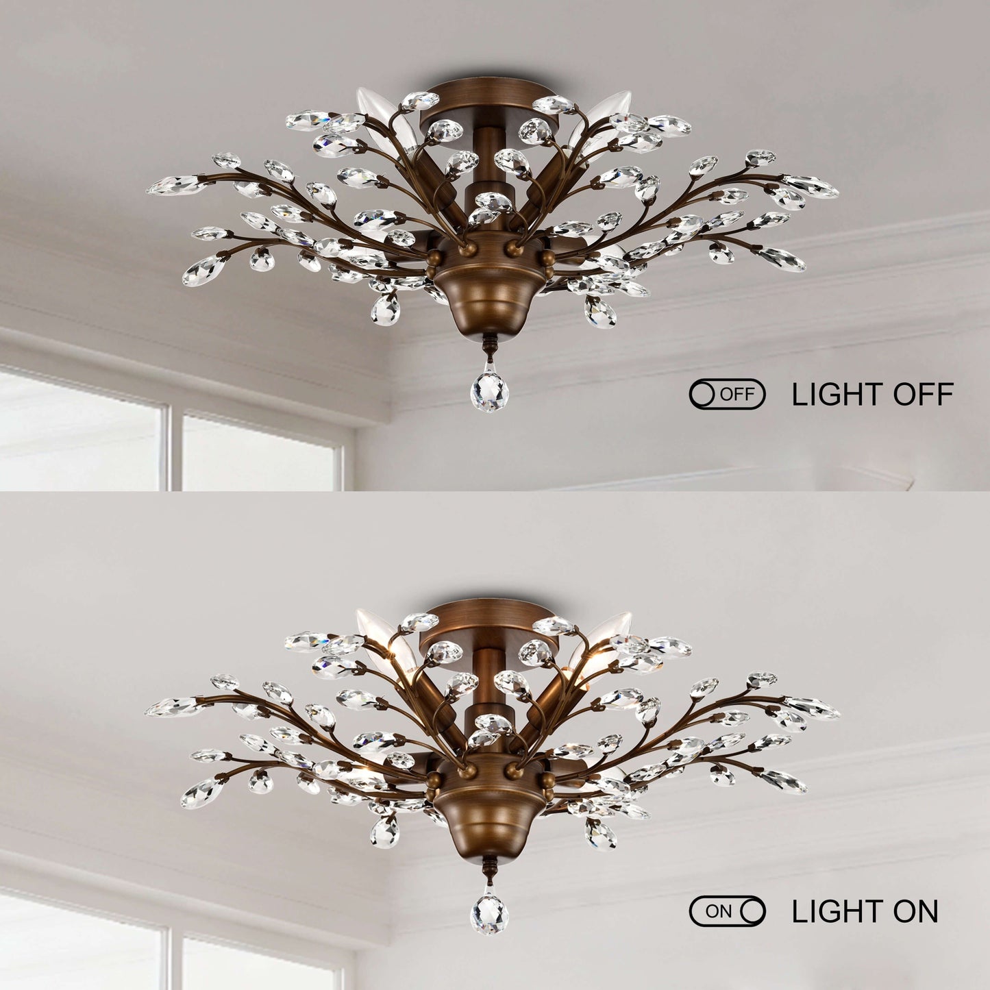 Holly 4-light Crystal Leaves Flush Mount