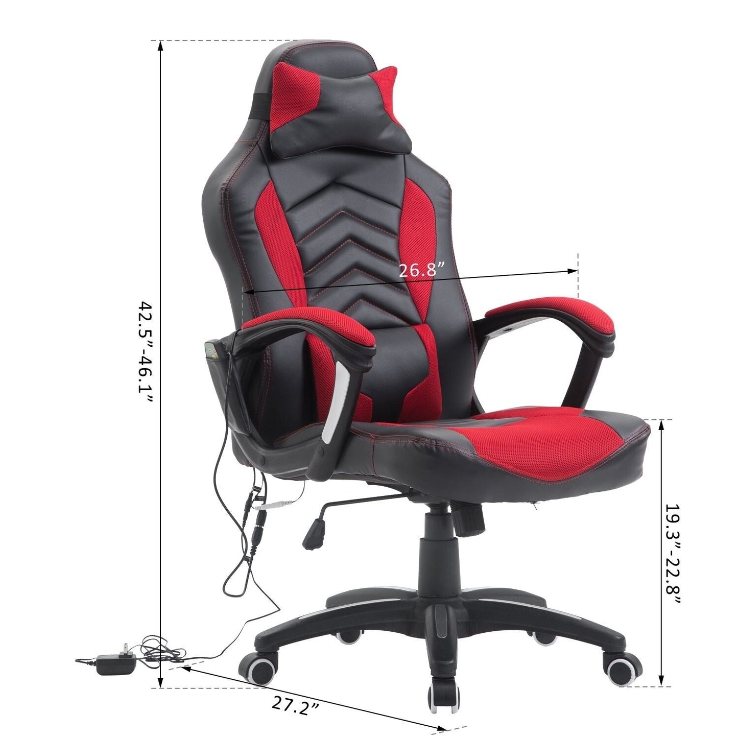 6 Vibrating Point Massage Computer Gaming Chair 5 Modes, Racing Style Heated Desk Chair Swivel Rolling Chair with Headrest