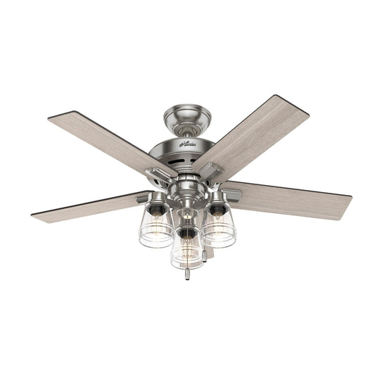 Hunter 44 Altidore Brushed Nickel Ceiling Fan with LED Light Kit, Pull Chain - Farmhouse, Rustic, Transitional