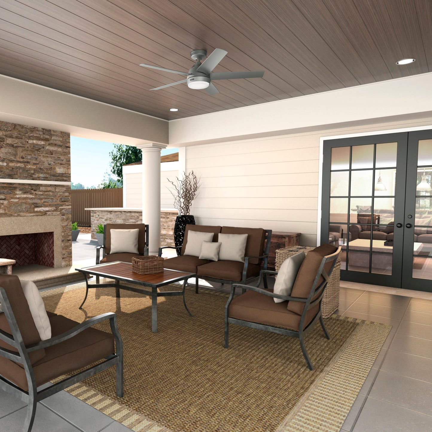 Hunter 52 Skyflow Outdoor Ceiling Fan w/ LED Light Kit, Wall Control - Coastal Modern Contemporary - WeatherMax - WET-RATED!