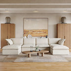 Canapés d'angle Deluxe Linen Cloud | Ensemble de 6 canapés d'angle en forme de U, 4 places, en coton et lin beige