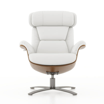 Jovan 31.5 Curved Wood Genuine Leather Recliner Lounge Chair