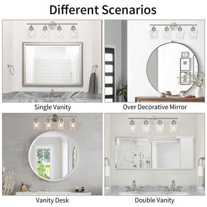 KAWOTI 4-Light Dimmable Metal Bathroom Vanity Light with Glass Shade