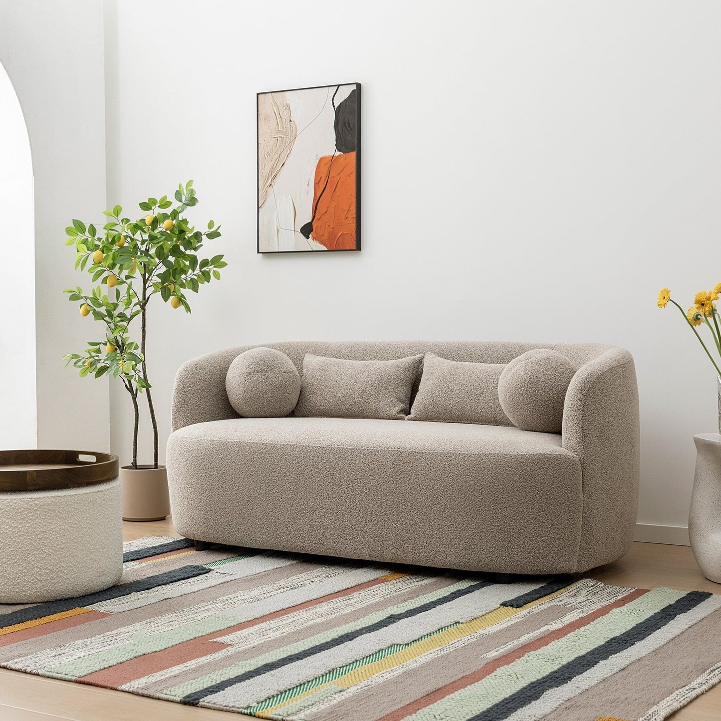 KINWELL Boucle Upholstered 2-Seats Loveseat with Pillows