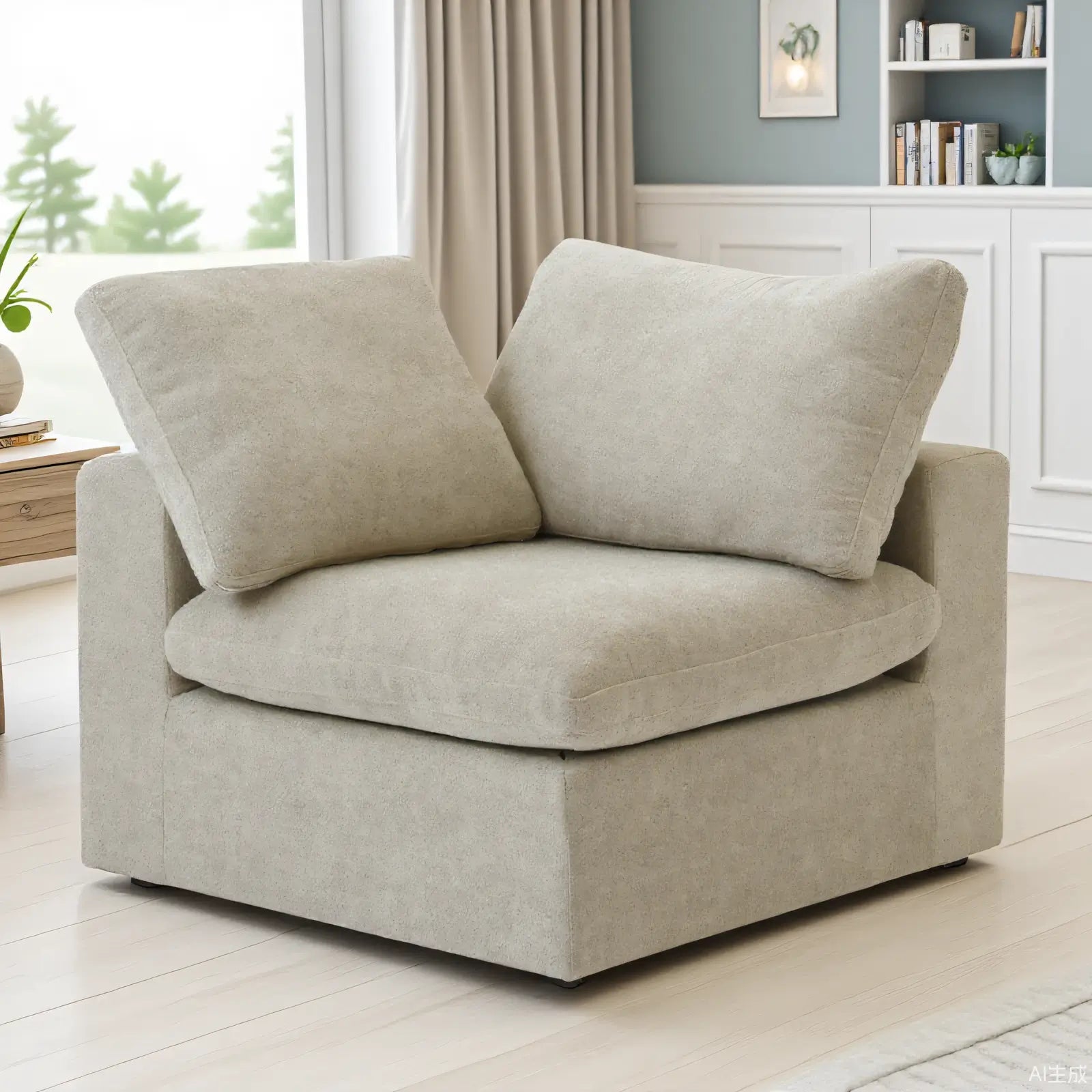 Canapés d'angle Deluxe Premium Cloud | Canapé 1 place sans accoudoirs en coton et lin kaki