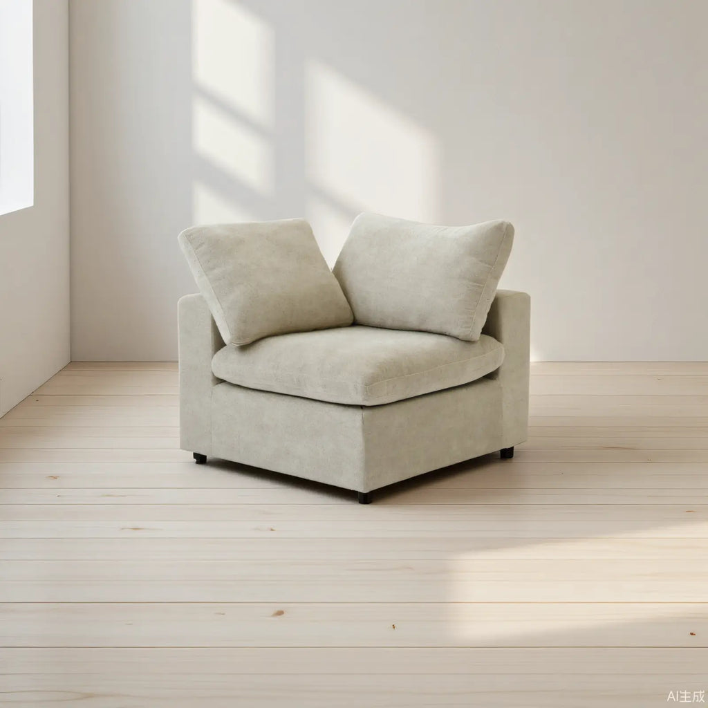 Canapés d'angle Deluxe Premium Cloud | Canapé 1 place sans accoudoirs en coton et lin kaki