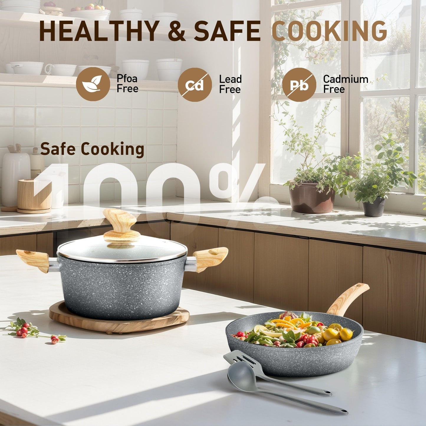 Kitchen Cookware Sets Nonstick, 12 Piece Pots and Pans Set Granite Cooking Set