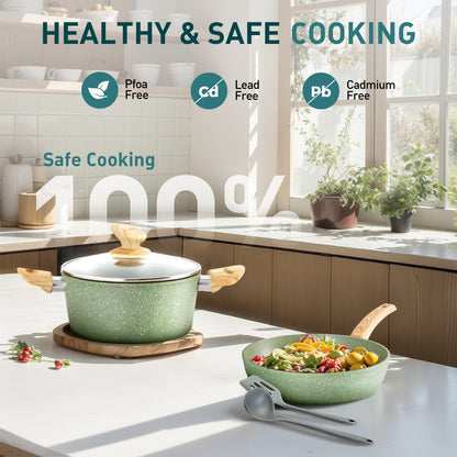 Kitchen Cookware Sets Nonstick, 12 Piece Pots and Pans Set Granite Cooking Set