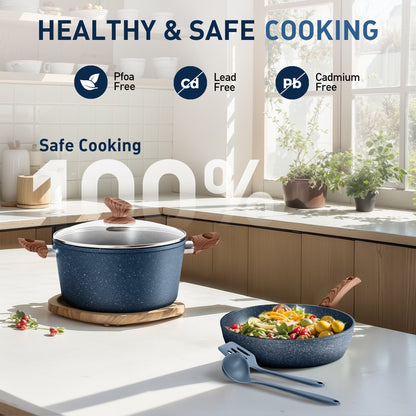 Kitchen Cookware Sets Nonstick, 12 Piece Pots and Pans Set Granite Cooking Set