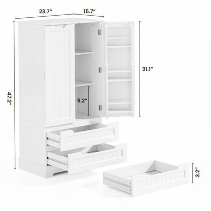 Kitchen Storage Pantry Cabinet, Freestanding Bathroom Storage Cabinet with 2 Doors and Drawers