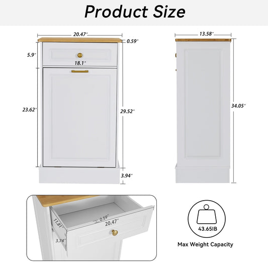 Kitchen Tilt Out Trash Cabinet Can Bin Storage Wooden Counter-top Waste Baskets with Drawer